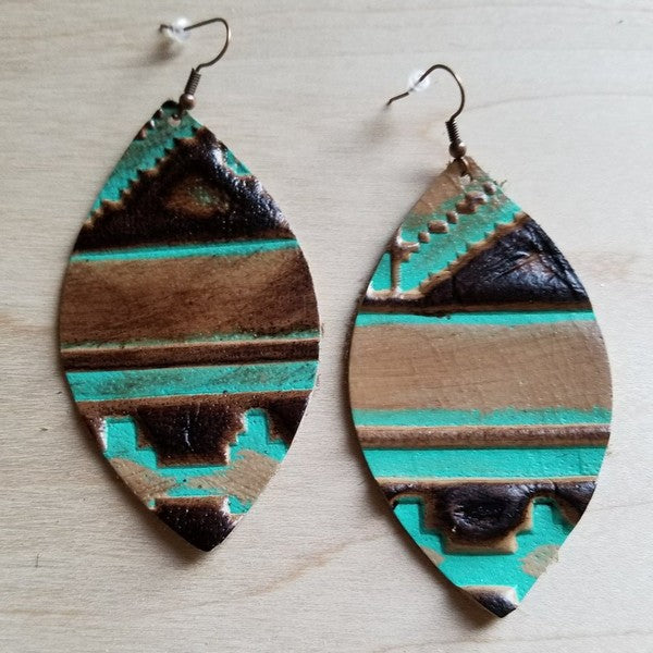 Leather oval earrings in navajo