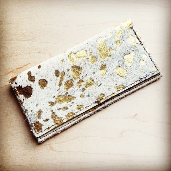 Hair-on-Hide Leather Wallet-Gold Metallic