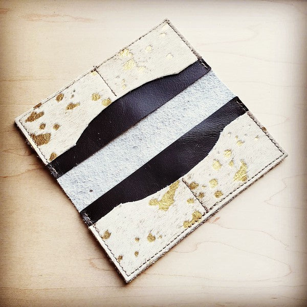 Hair-on-Hide Leather Wallet-Gold Metallic