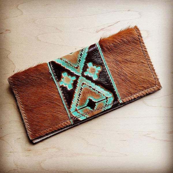 Hair-on-hide Wallet w/ Turquoise Navajo Accent