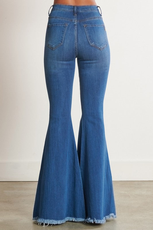 High-Waisted Distressed Flare Jeans