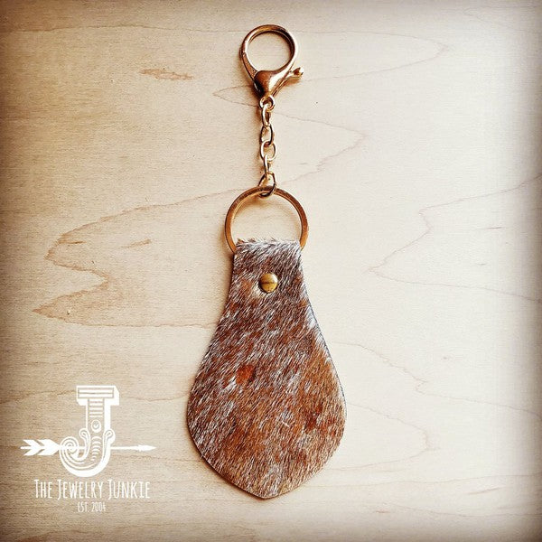 Hair on Hide Leather Key Chain - Tan and Gold