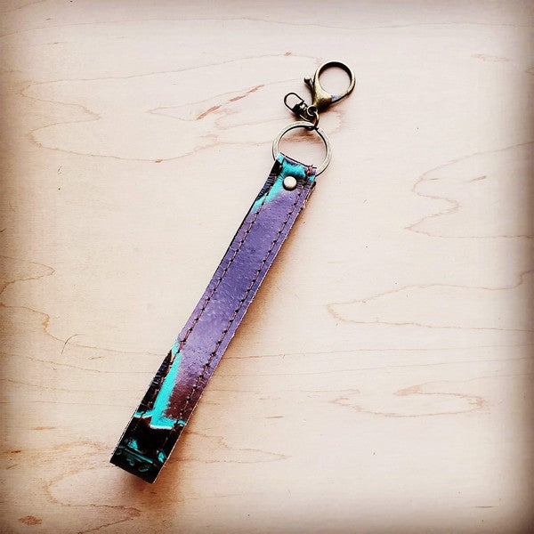 Embossed Leather Key Chain Strap Turquoise Steer