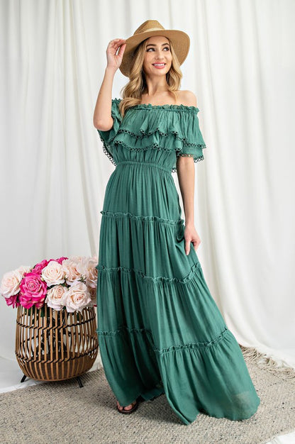 "Lydia" Off the Shoulder Ruffle Maxi Dress