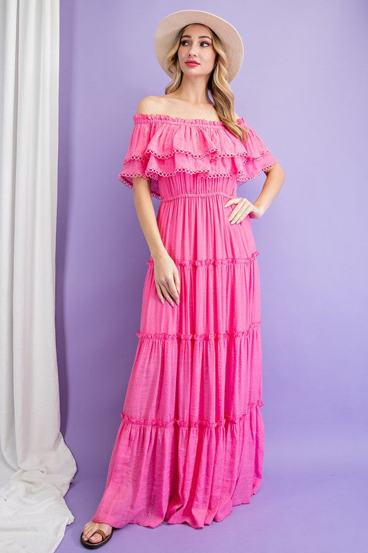 "Lydia" Off the Shoulder Ruffle Maxi Dress