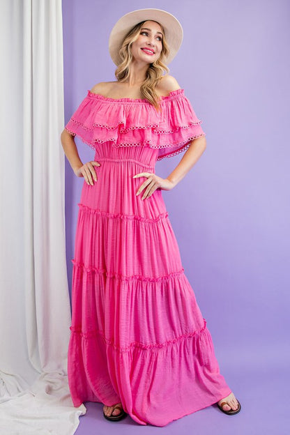 "Lydia" Off the Shoulder Ruffle Maxi Dress