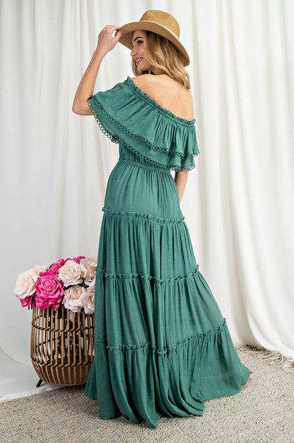 "Lydia" Off the Shoulder Ruffle Maxi Dress