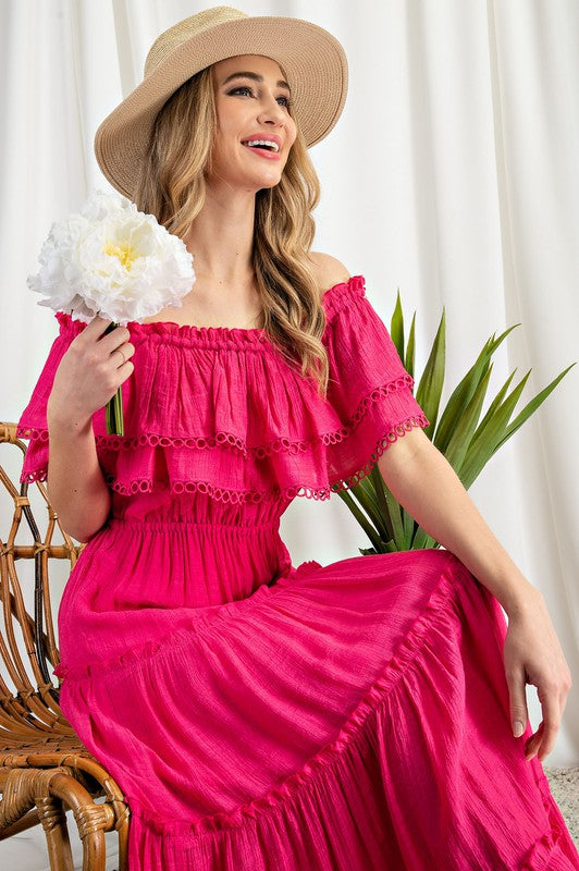 "Lydia" Off the Shoulder Ruffle Maxi Dress