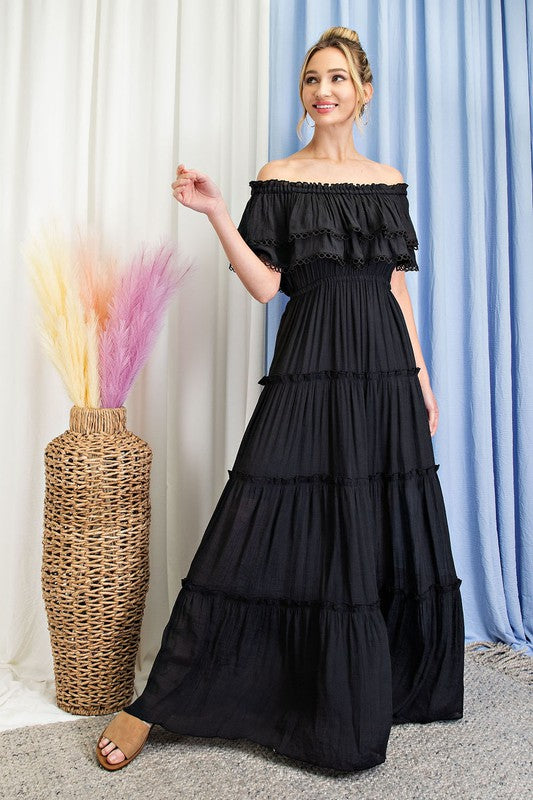 "Lydia" Off the Shoulder Ruffle Maxi Dress