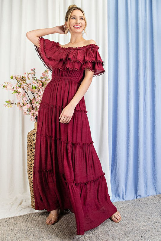 "Lydia" Off the Shoulder Ruffle Maxi Dress