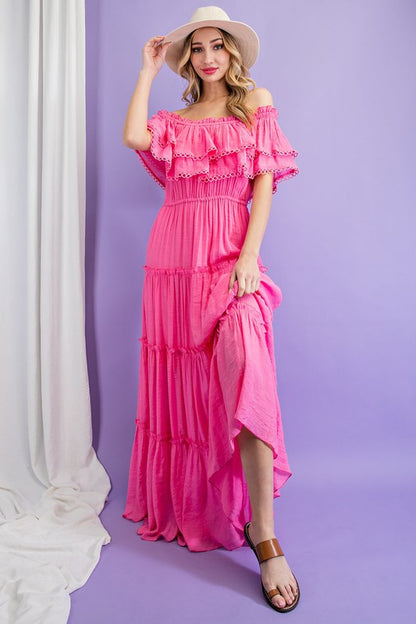 "Lydia" Off the Shoulder Ruffle Maxi Dress