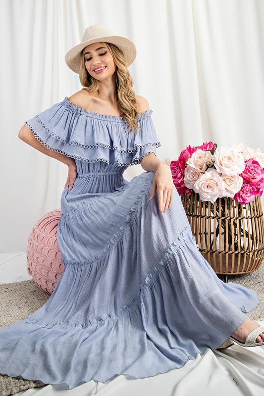 "Lydia" Off the Shoulder Ruffle Maxi Dress