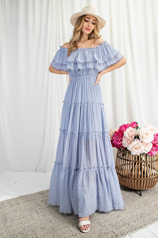 "Lydia" Off the Shoulder Ruffle Maxi Dress