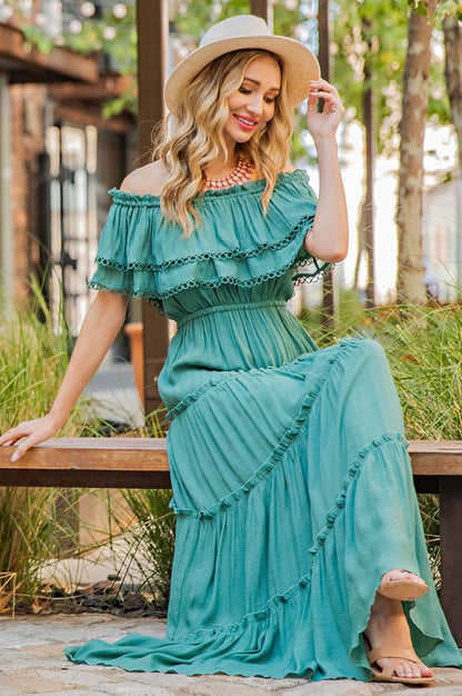 "Lydia" Off the Shoulder Ruffle Maxi Dress