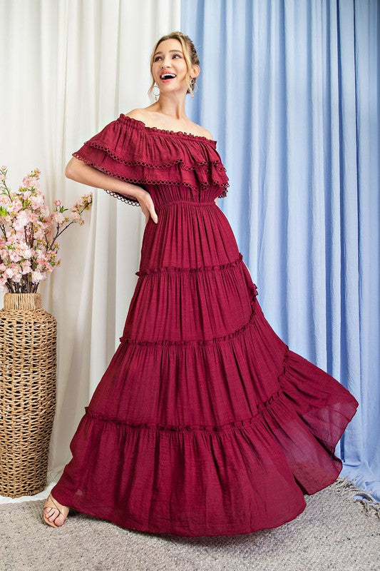 "Lydia" Off the Shoulder Ruffle Maxi Dress