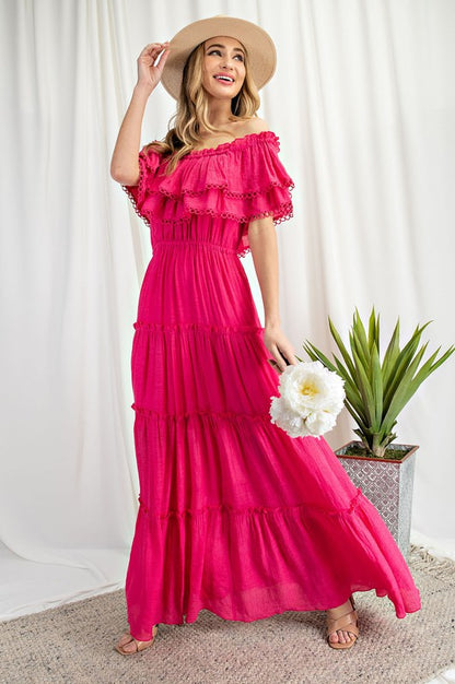 "Lydia" Off the Shoulder Ruffle Maxi Dress