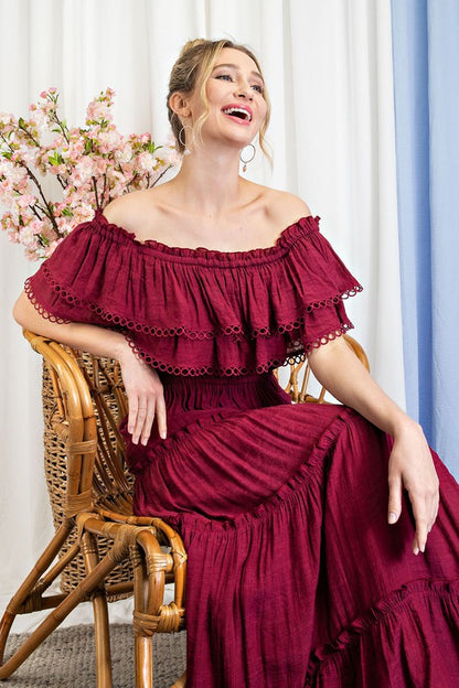 "Lydia" Off the Shoulder Ruffle Maxi Dress