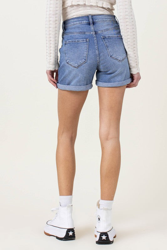 Denim Shorts with Pin Tuck Detail