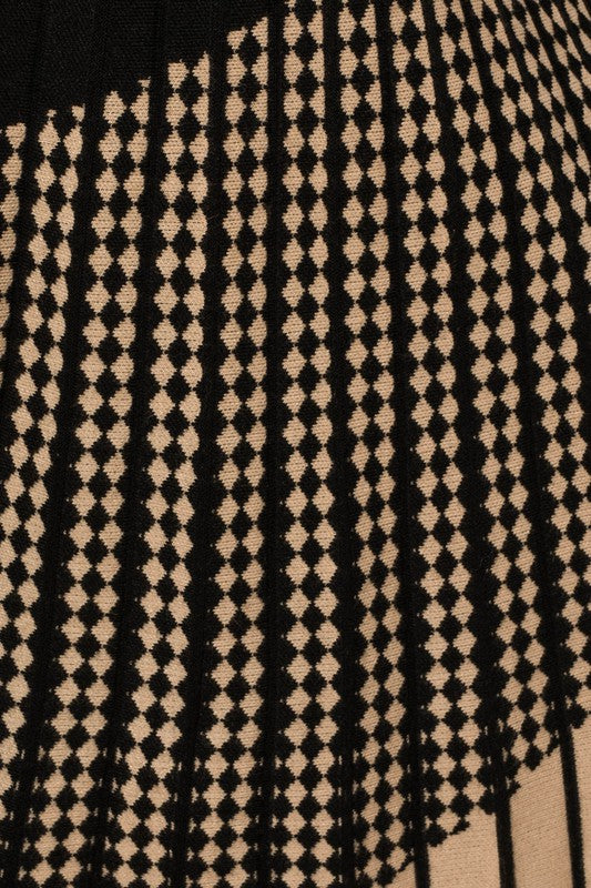 Mixed printed Pleated Sweater Midi Skirt