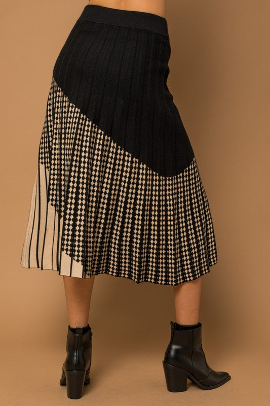 Mixed printed Pleated Sweater Midi Skirt