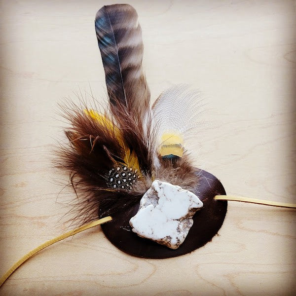 White Turq. Yellow Feather  Hat Band- Band Only