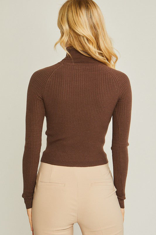 "AMBER" Turtleneck Ribbed Knit Sweater Top