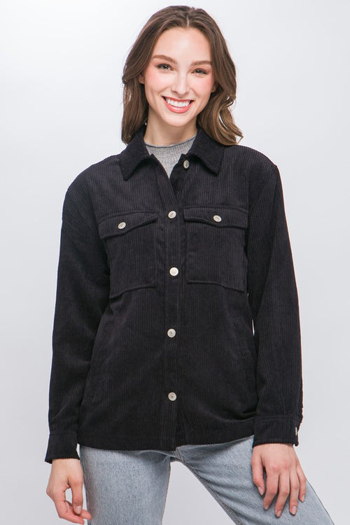 "EVELYN" CORDUROY BUTTON DOWN JACKET WITH POCKET