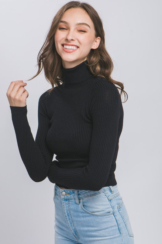 "AMBER" Turtleneck Ribbed Knit Sweater Top