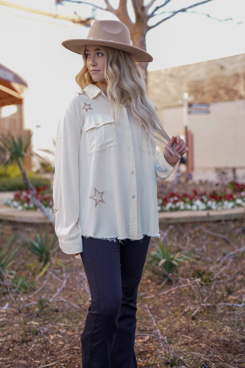 "PENELOPE" GOLD EMBROIDERED SHIRT TOP