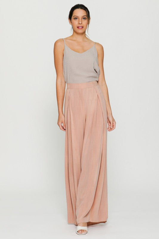 "CHANTEL" SIDE WRINKLE DETAILED WIDE FIT PANTS WITH WAIST BAND