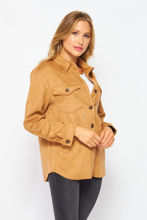 "KAYSEA" FAUX SUEDE COMFY RELAXED MID JACKET