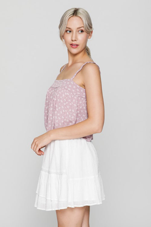 'LILY" PRE WASHED WOVEN BABYDOLL CAMI TOP